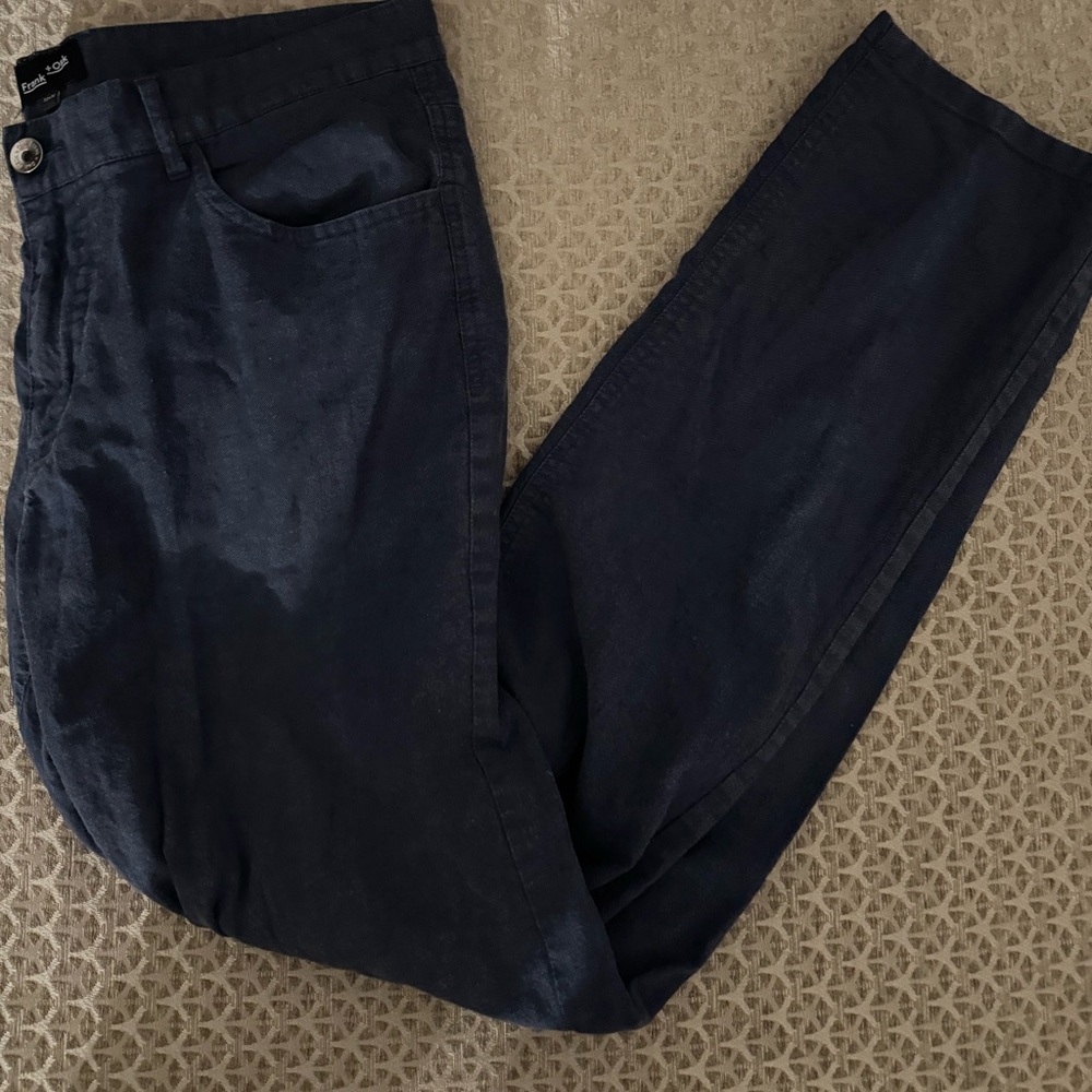 Frank & Oak Men's blue Modern Slim Fit cotton linen 32*32